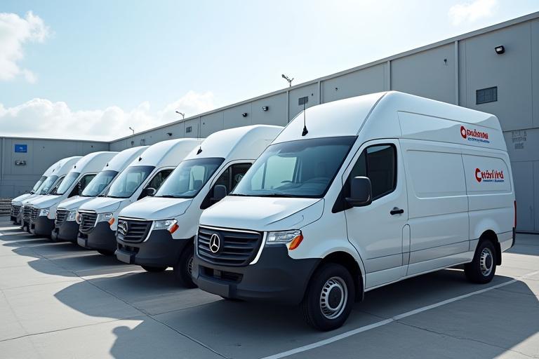 Fila di furgoni aziendali puliti